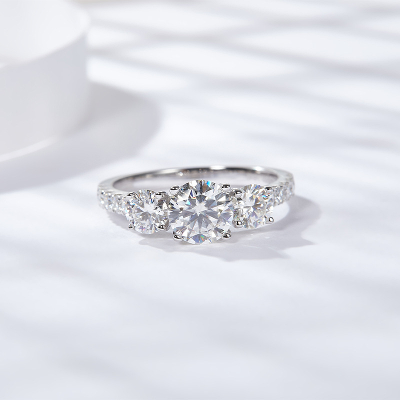 Moissanite Engagement Ring 1 Carat - HTOTOH 3 pietre 1 carati D