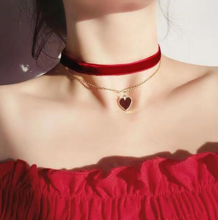 Layered Pendant Necklace Aesthetic - Collana girocollo romantica a doppio strato